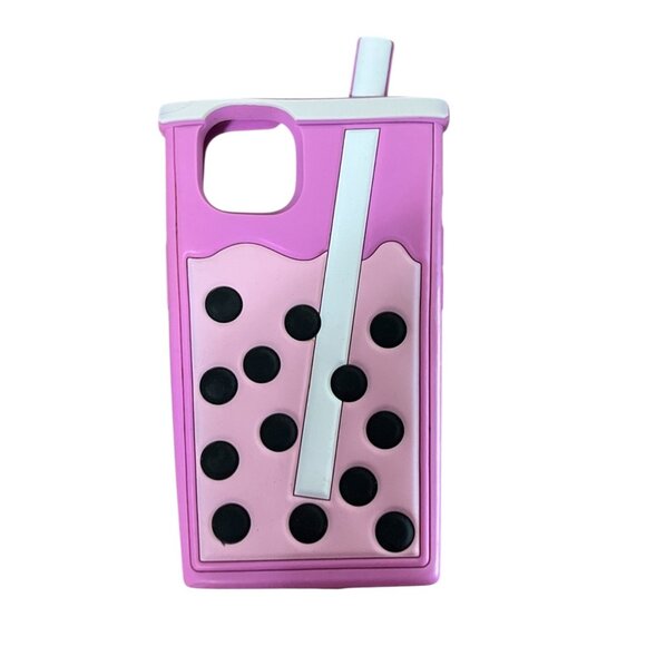 Pink Bubble Tea Design iPhone 13 Case With Pop-Out Straw & Protective Soft Silic - Picture 3 of 6